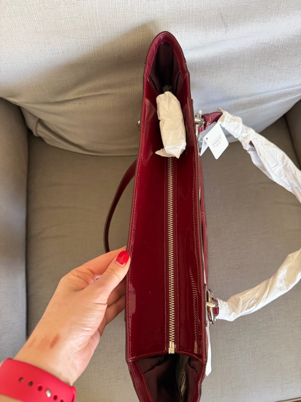 NWT Coach Patent Leather RARE Burgundy Wine Colored City Tote Bag - Picture 12 of 15